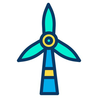 Rüzgar türbini ikonu. Beyaz arkaplanda yel değirmeni jeneratörü vektör çizgisi izole edildi