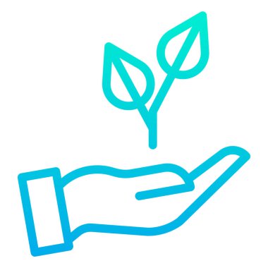 Yaprak ikonlu yeşil bitkiyi tutan el. Doğa ve çevre sembolü. düz biçim.