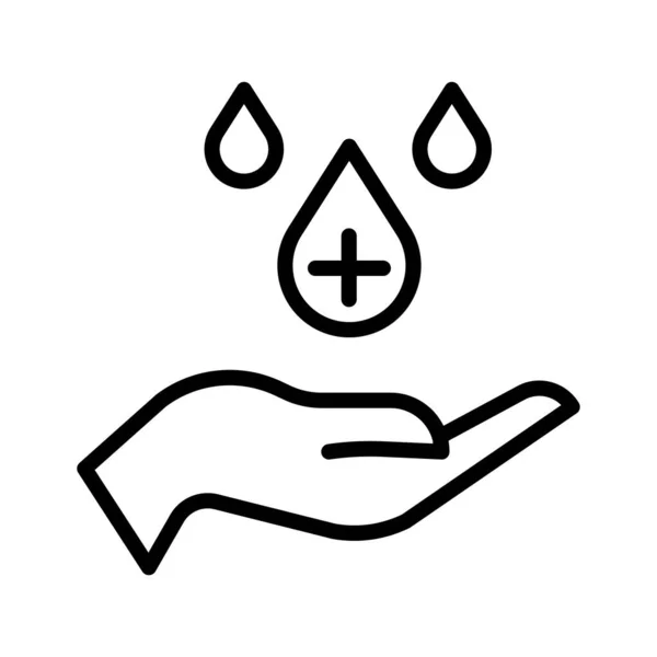 Mano Sosteniendo Agua Gota Icono Vector Señal Donación Sangre Ilustración — Vector de stock