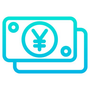 Yen nakit vektör simgesi. biçim iki renkli düz sembol, mavi ve beyaz renkler, yuvarlak açılar, yeşil