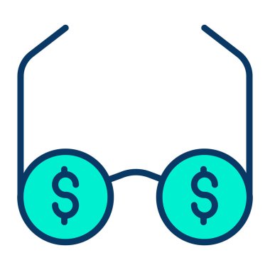 Dolar iç çekişi gözlük yansıması, gözlük vektör çizimi 