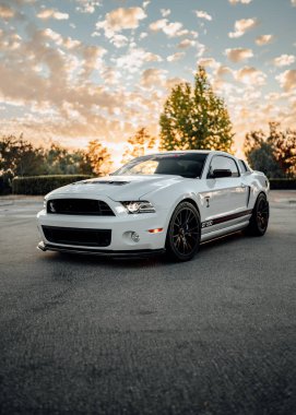 LA, California; April 19, 2021. White ford Mustang Shelby gt500.