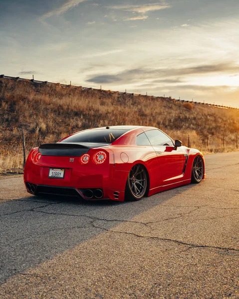 California January 2021 Red Nissan Gtr Parking Front Mountain Editorial — Stok fotoğraf