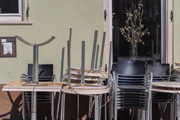 Locdown Empty Restaurant Cafe South German City Schwaebisch Gmuend — стоковое фото