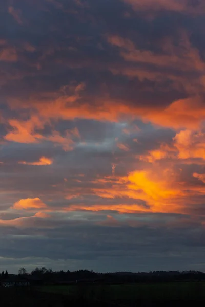 Pôr Sol Céu Colorido Noite Inverno Sul Alemanha Campo — Fotografia de Stock