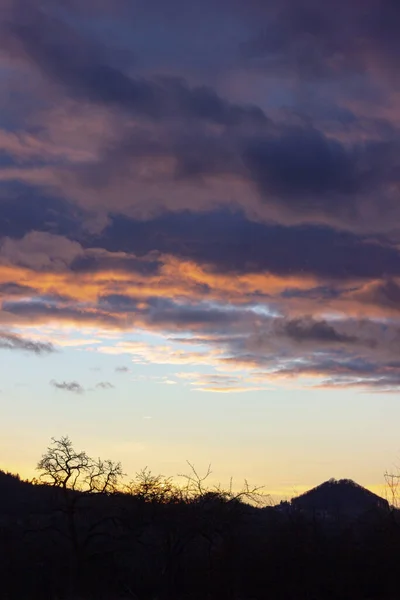 Sundown Colorful Sky Winter Evening South Germany Countryside Stock Picture