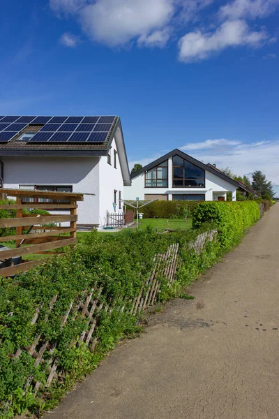 Panel Solar Cielo Azul Zona Rural Primavera Alemana —  Fotos de Stock
