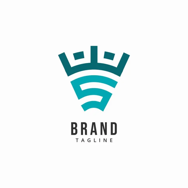 Επιστολή Network Signal Crown King Logo Διάνυσμα Πρότυπο Κατάλληλο Για — Διανυσματικό Αρχείο
