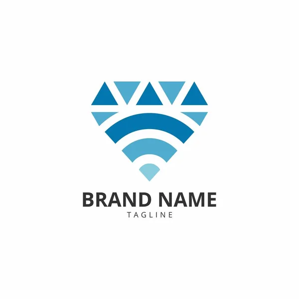 Modern Diamond Network Wifi Logo Vector Template Cocok Untuk Perusahaan - Stok Vektor