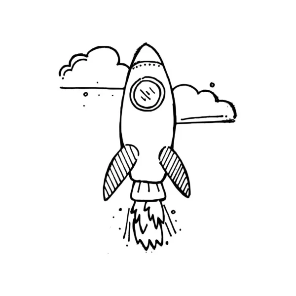 Coloring Page Kid Rocket Hand Drawn Suitable Coloring Book Illustration — Stock Vector