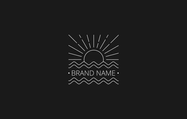 Vetor Mar Quadrado Sun Line Art Vintage Logo Template Adequado —  Vetores de Stock