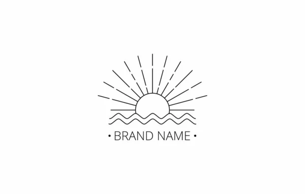 Sea Sun Line Art Vintage Logo Vector Template Personal Business — 스톡 벡터