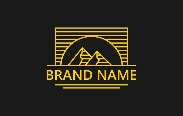 Big Sun Mountain Line Art Vintage Logo Design Logo Template — Stock Vector