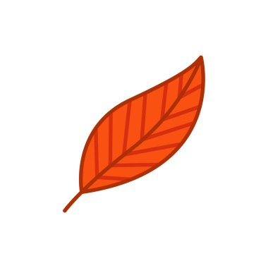 A single pointed leaf in warm red-orange tones with a smooth shape and clean outline. Ideal for autumn themes, decorative elements, natural logos, seasonal graphics, and botanical illustrations.