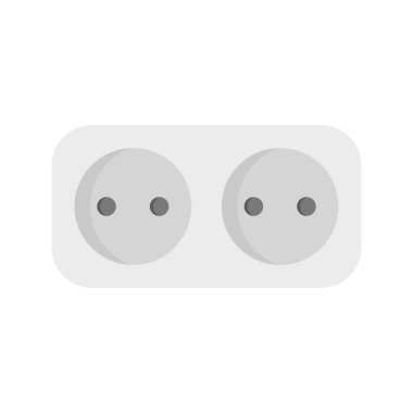 A dual-hole power socket in white, featuring a simple and clear design. Ideal for electrical illustrations, technical diagrams, home and office icons, energy visuals, and modern vector graphics.