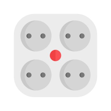 A square-shaped four-hole white power socket illustration with clear geometric lines. Ideal for modern electrical visuals, home and office icons, appliance graphics, and energy-themed vector designs.