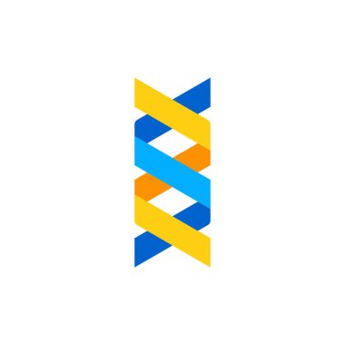Renkli iç içe geçmiş çubukları olan modern soyut DNA sarmalı logo. Genetik araştırma, biyoteknoloji, veri şifreleme ve yaşam bilimini temsil ediyor. Tıbbi laboratuvarlar, teknoloji şirketleri ve sağlık için ideal.