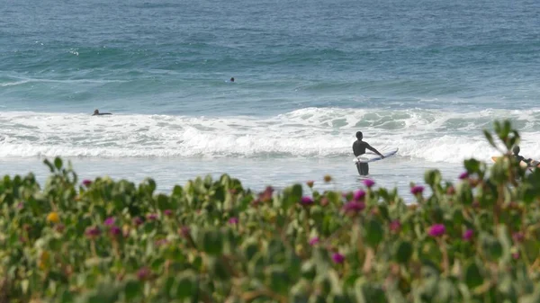 Encinitas Kalifornie Usa Února 2020 Surfaři Oceánu Pacifické Pobřeží Velké — Stock fotografie