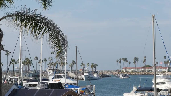 Harbor village, yachts sailboats in marina. Nautical vessels in sea port. Oceanside, California USA. — Stock Photo, Image