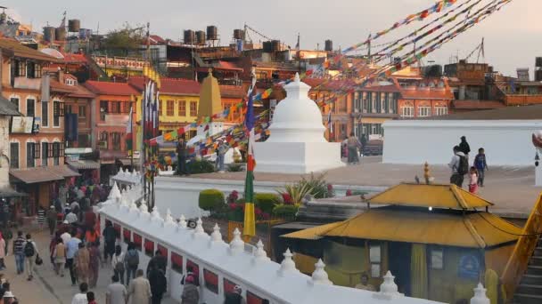 Kathmandu Nepal Outubro 2018 Panorama Praça Cidade Com Boudhanath Stupa — Vídeo de Stock