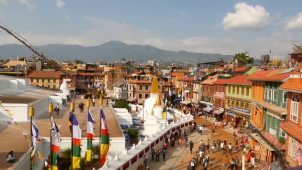 2018 Kathmandu Nepal October 2018 광장의 파노라마와 부다나 스투파 히말라야산맥과 — 비디오