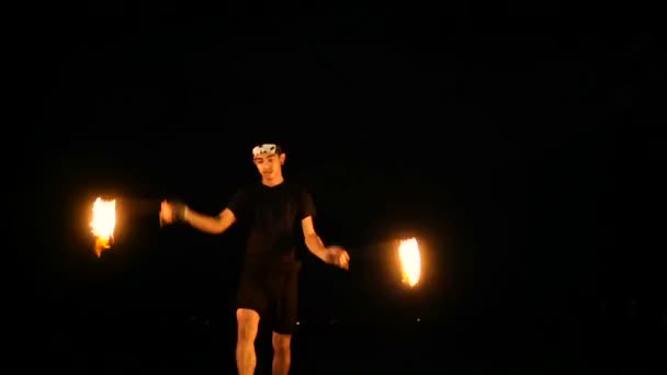 Samui Thaïlande Janvier 2018 Plage Pêcheurs Fireshow Thaïlandais Performance Feu — Video