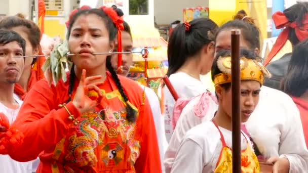 Samui Thailand February 2018 Thai Chinese Worshipers Devotees Take Part — Stock Video