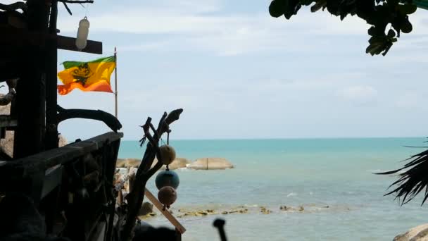 Entspannende Jamaikanische Cannabis Rasta Marihuana Reggae Bar Tropischen Sommerstrand Aus — Stockvideo