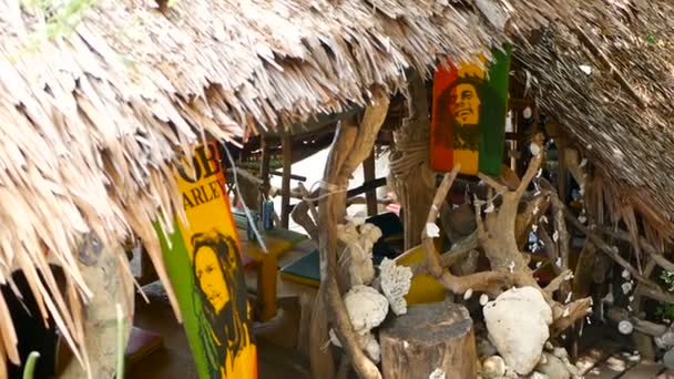 Ontspannende Jamaicaanse Cannabis Rasta Marihuana Reggae Bar Het Tropische Zomerstrand — Stockvideo