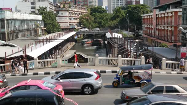 Bangkok Tailandia Diciembre 2018 Pratunam Muelle Barco Expreso Parada Transporte — Vídeos de Stock