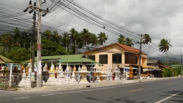 Koh Samui Island Thailand June 2019 Deserted Road Spirit Houses — Stock Video