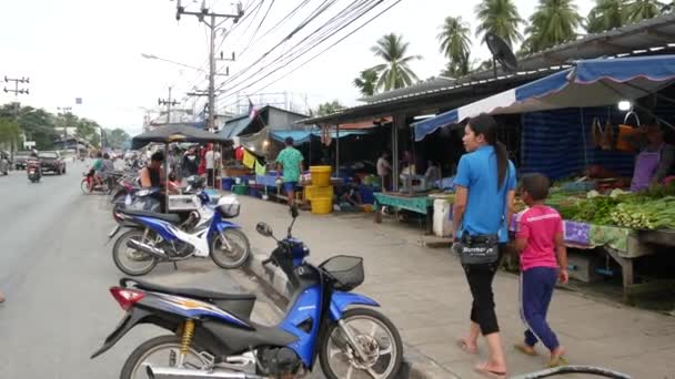 Koh Samui Island Thailand July 2019 Food Market Local 与食品杂货排成一列 — 图库视频影像
