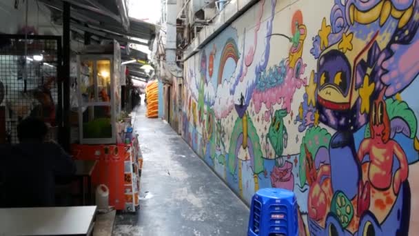 Bangkok Thailand July 2019 Food Cart Graffiti Wall Street Food — Stock Video