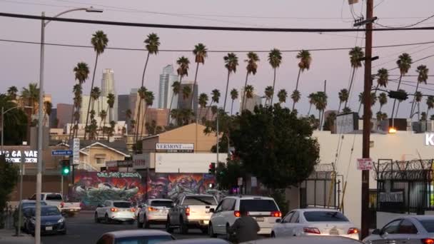 Los Angeles Kalifornien Usa Okt 2019 Stadtsilhouette Und Palmen City — Stockvideo