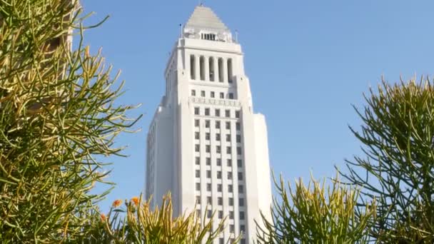 美国加利福尼亚州洛杉矶 2019年11月30日 位于大公园的市政厅高层大楼外部 市中心的市长办公室市市民中心 联邦当局 洛杉矶政府总部 — 图库视频影像