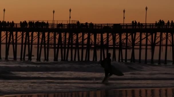 Oceanside Califórnia Eua Fevereiro 2020 Silhueta Surfista Praia Oceânica Pacífica — Vídeo de Stock