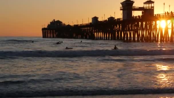 Oceanside California Feb 2020 Silueta Surfista Playa Del Océano Pacífico — Vídeo de stock