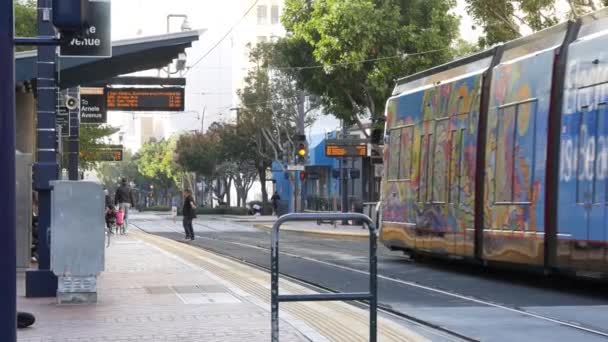 Сан Диэго Калифорния Сша 2020 Трамвай Мтс Трамвае Экологические Общественные — стоковое видео