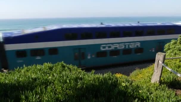 Del Mar Kaliforniya Abd Ocak 2020 Coaster Treni Pasifik Okyanusu — Stok video