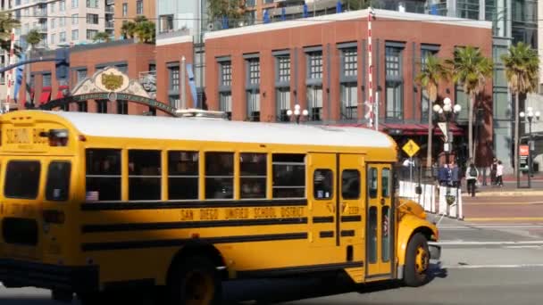 San Diego Kalifornia Usa Feb 2020 Amerykański Żółty Autobus Szkolny — Wideo stockowe