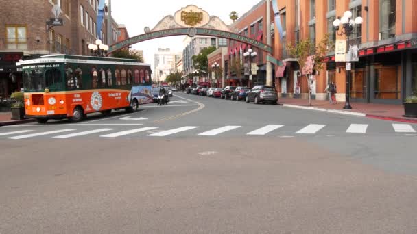 San Diego California Usa Jan 2020 Gaslamp Kwartier Historische Ingang — Stockvideo