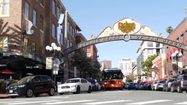 San Diego California Eua Fev 2020 Gaslamp Quarter Histórico Arco — Vídeo de Stock