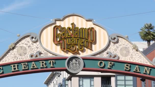 San Diego California Usa Feb 2020 Gaslamp Quarter Historic Entrance — 비디오