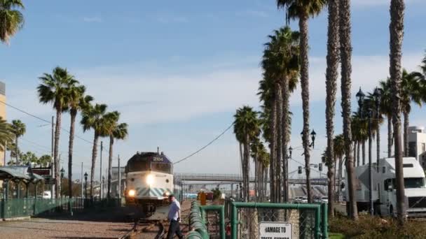 San Diego California Feb 2020 Coaster Commuter Palms Transporte Ferroviario — Vídeo de stock