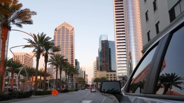San Diego California Usa Feb 2020 Pedoni Traffico Grattacieli Centro — Video Stock