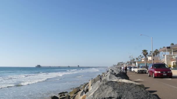 Oceanside California Usa Feb 2020 Πεζοπορία Παραλιακό Παραλιακό Πεζόδρομο Παραλιακή — Αρχείο Βίντεο