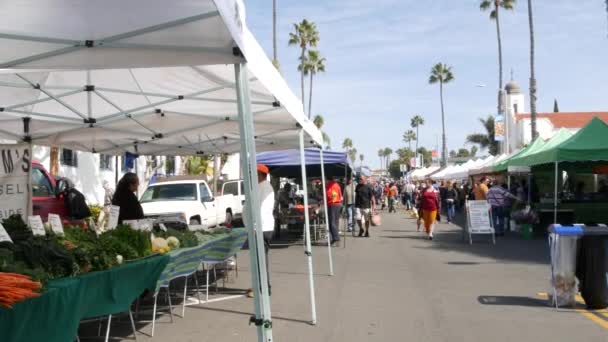 Oceanside California Feb 2020 Mensen Lopen Markt Klanten Boerenmarkt Kopers — Stockvideo