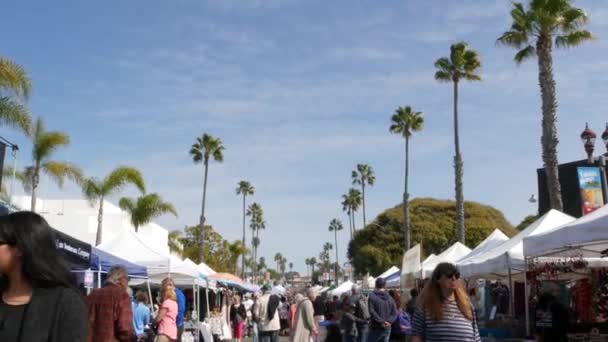 Oceanside California Feb 2020 Mensen Lopen Markt Klanten Boerenmarkt Kopers — Stockvideo