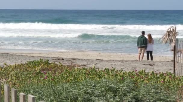 Encinitas California Usa Feb 2020 Ακτή Ειρηνικού Άνθρωποι Περπατούν Στην — Αρχείο Βίντεο