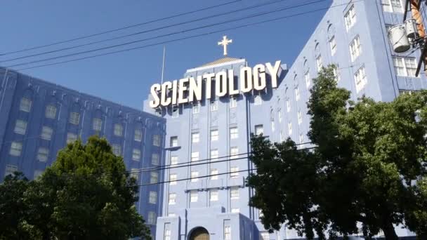 Los Angeles Californië Feb 2020 Church Scientology Exterieur Facade Blue — Stockvideo